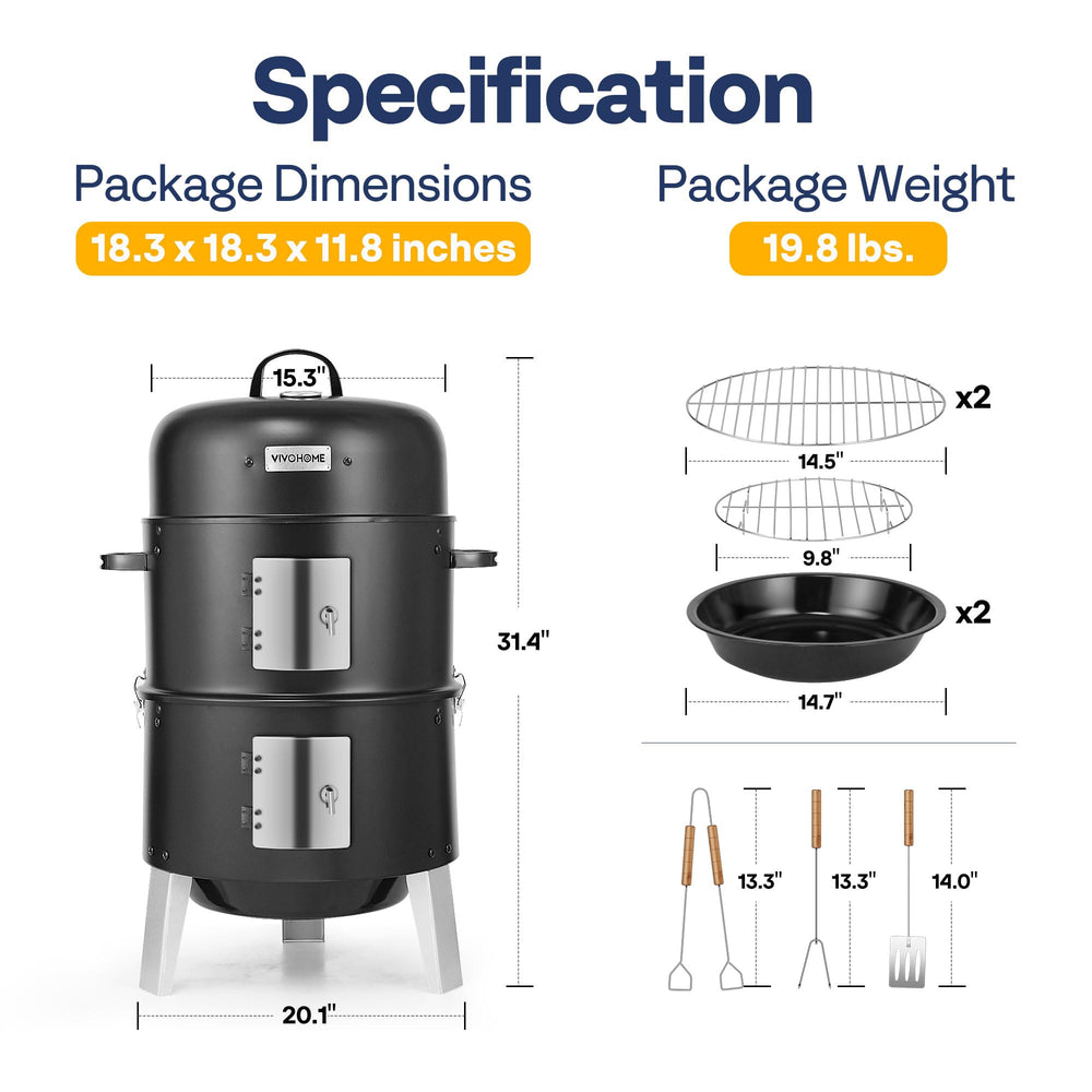 VIVOHOME smoker next to person for scale showing compact footprint and portability