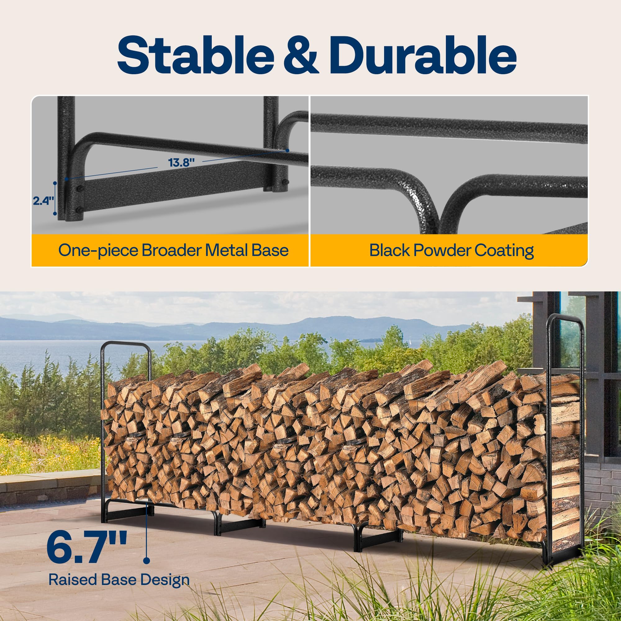 VIVOHOME scale comparison with stacked firewood showing large capacity