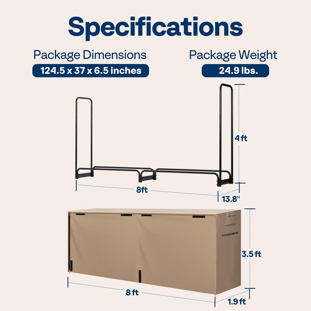 VIVOHOME rack beside person for scale showing 8 ft length and storage capacity