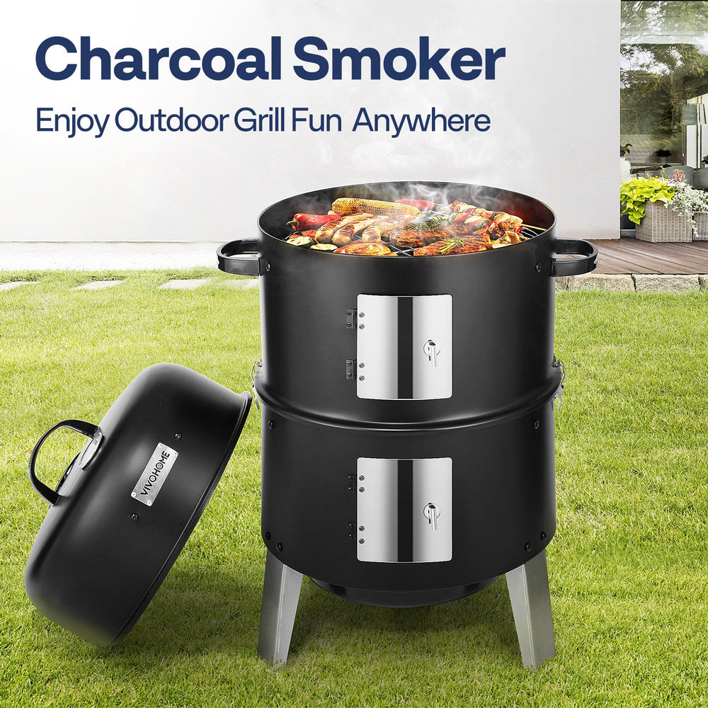 VIVOHOME side access doors open for adding charcoal or water without losing heat