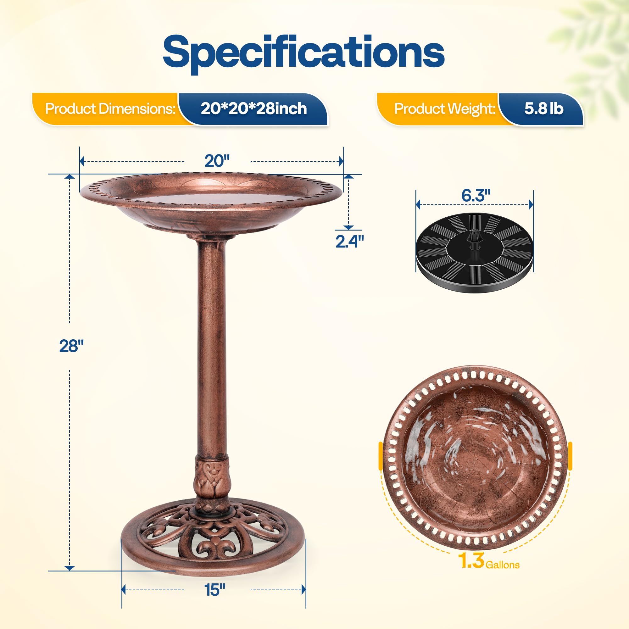 VIVOHOME size comparison with bird showing 20-inch bowl spaciousness for groups
