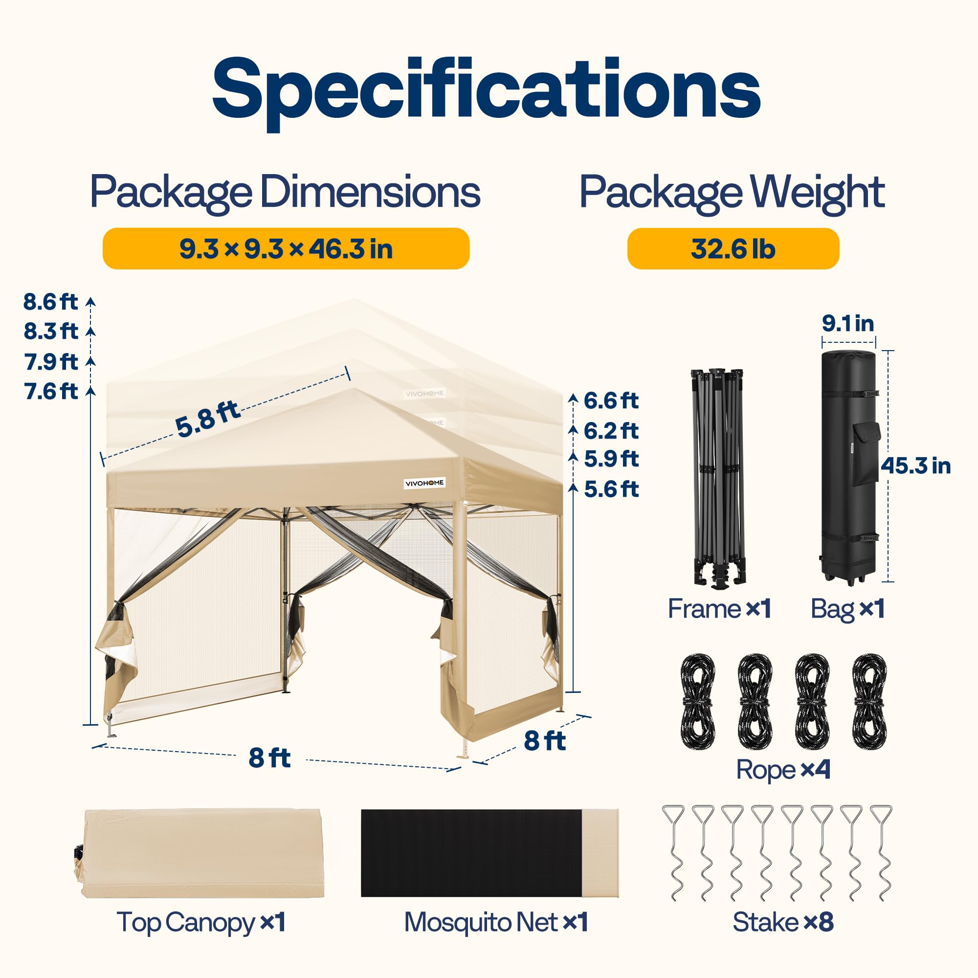 VIVOHOME tent beside people illustrating 8x8ft scale and seating capacity
