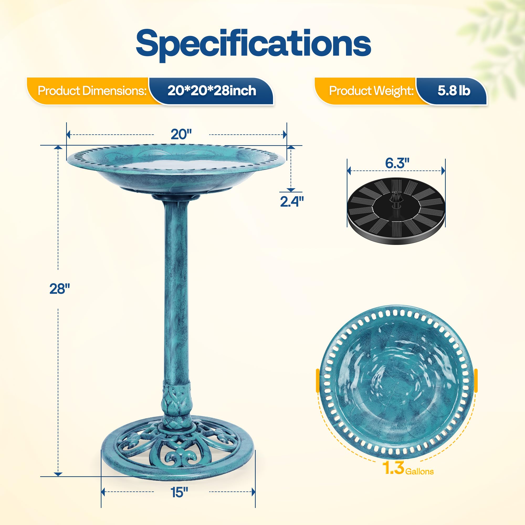 VIVOHOME bird bath next to ruler showing scale benefit: clear size reference