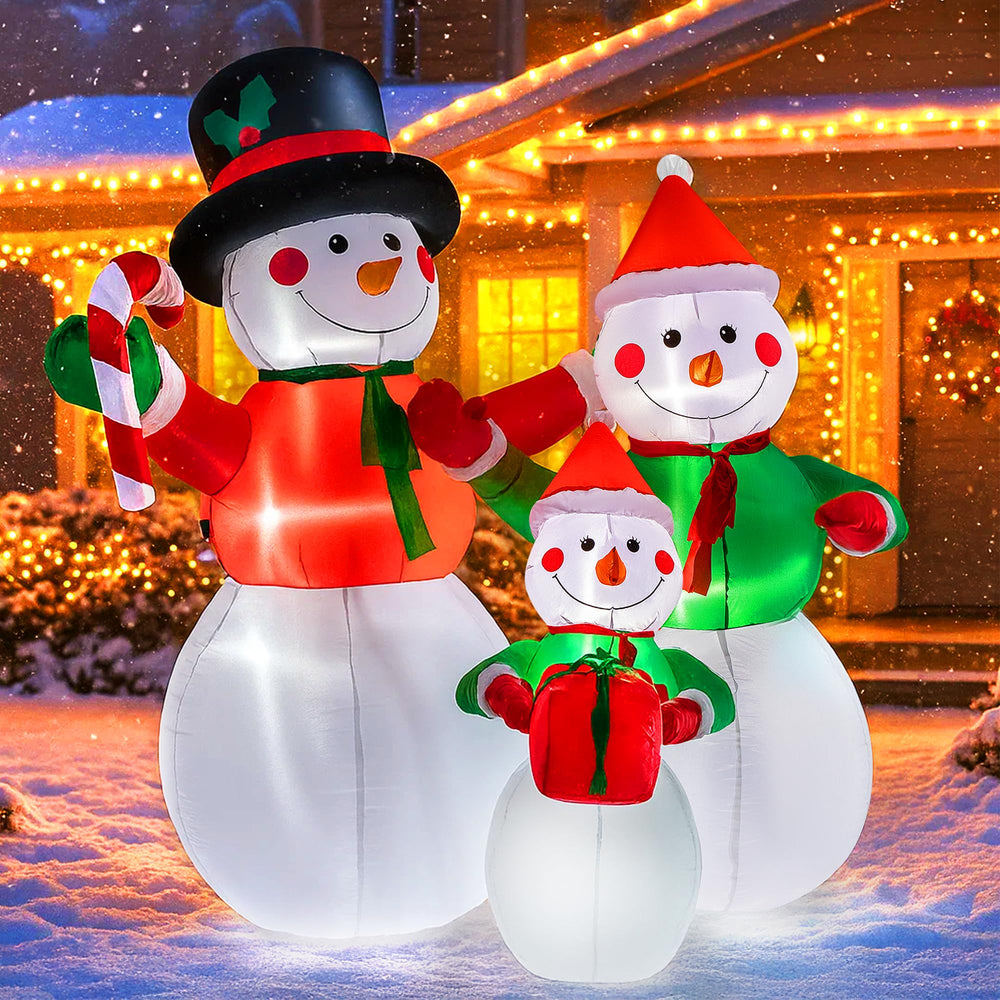 VIVOHOME snowman family front view showing smiling trio and festive details