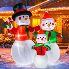 VIVOHOME snowman family front view showing smiling trio and festive details