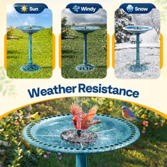 VIVOHOME solar fountain nozzles detail showing four spray options benefit: gentle water movement