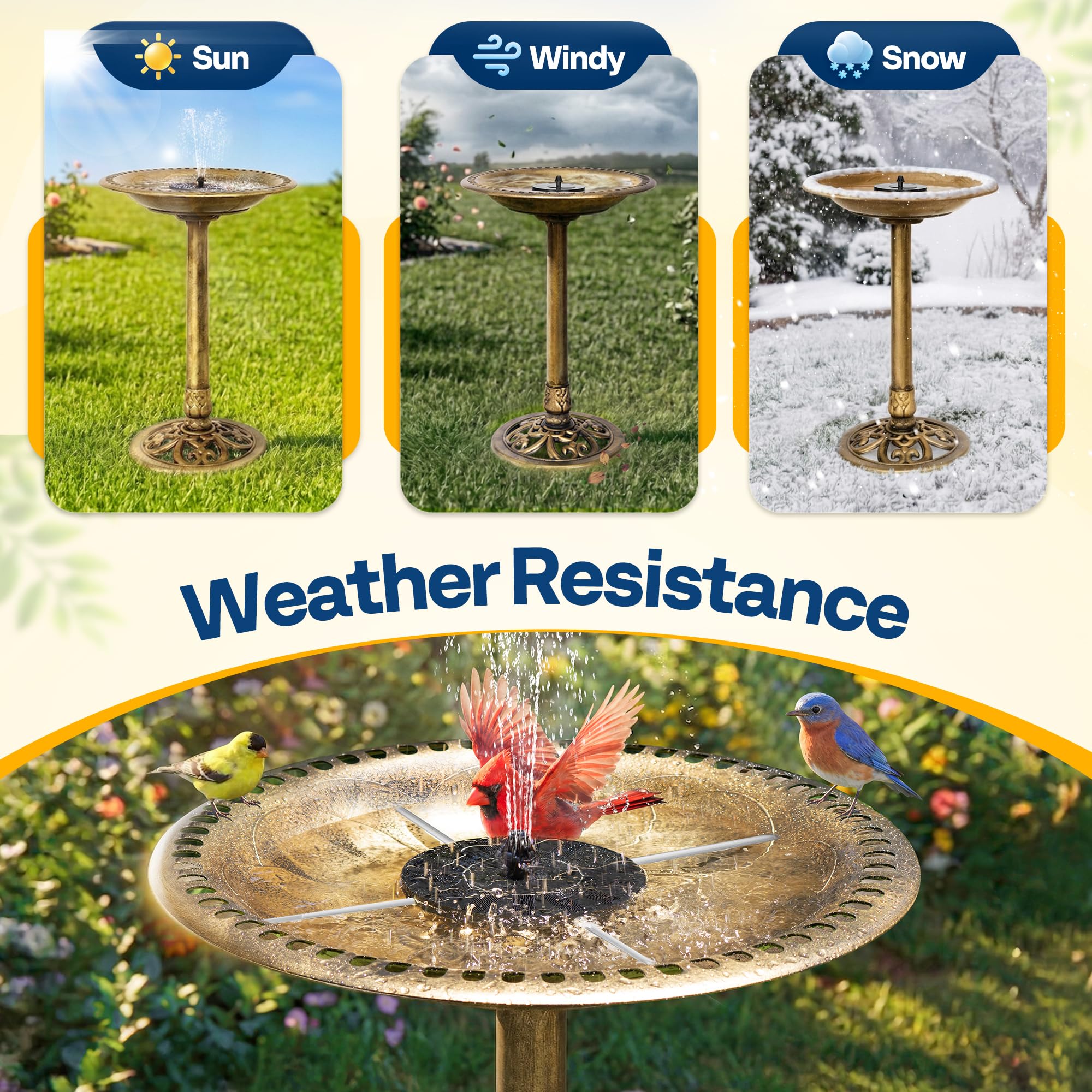 VIVOHOME solar pump and four nozzles displayed for adjustable gentle fountain effects