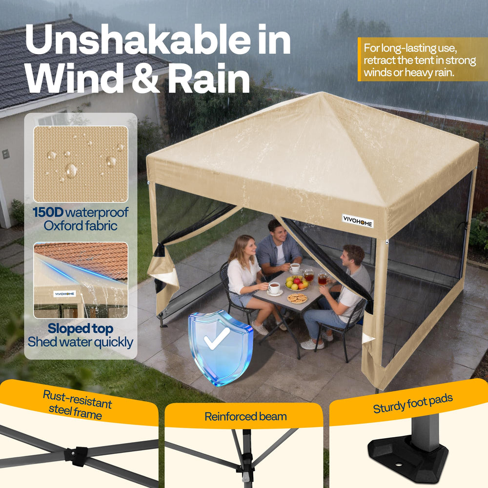 VIVOHOME tent set up in backyard providing shaded space for family time