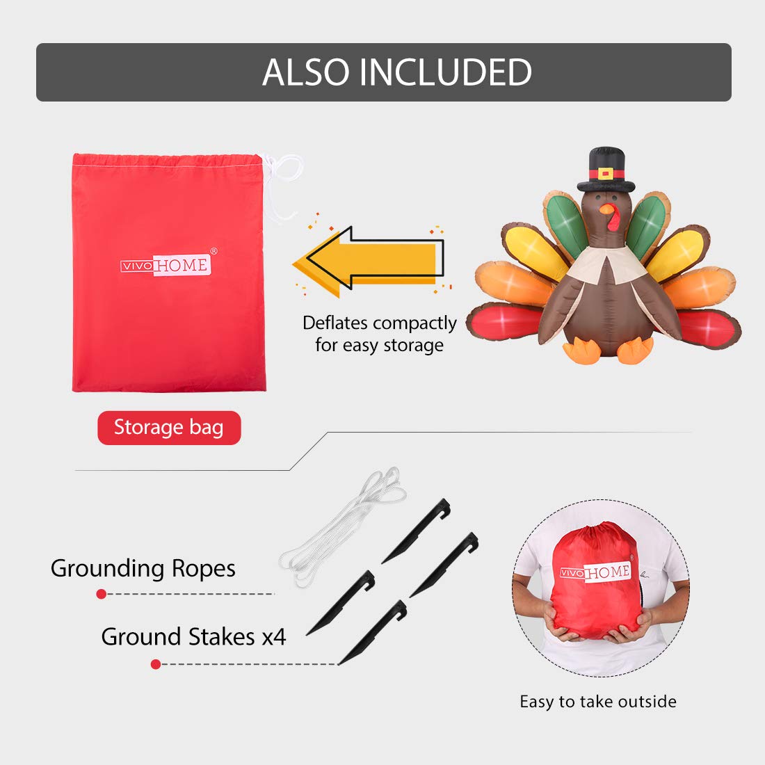 VIVOHOME inflatable turkey on a lawn creating welcoming holiday curb appeal