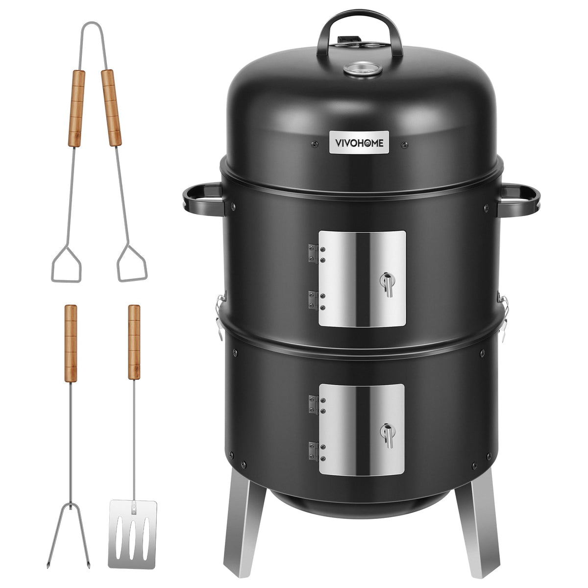 VIVOHOME front view of vertical smoker showing full unit and lid benefit even heating