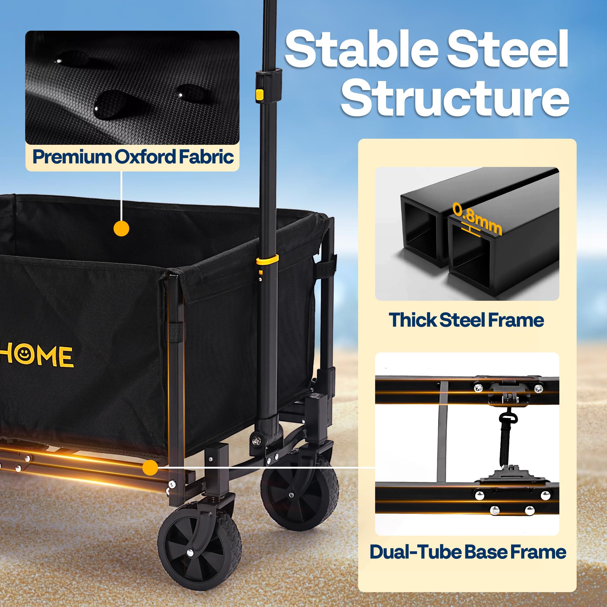 VIVOHOME wagon frame detail showing reinforced dual-tube base for stability