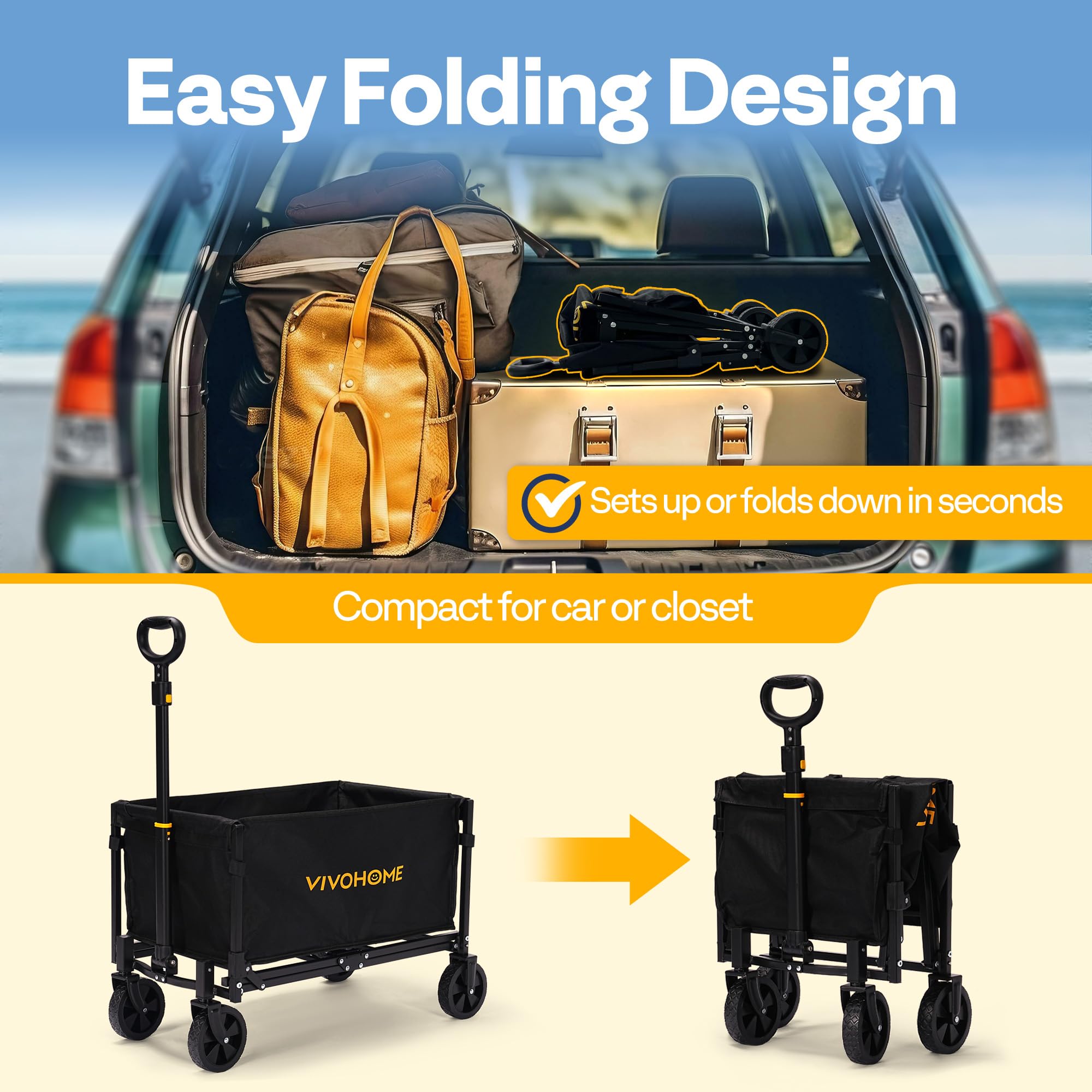 VIVOHOME wagon loaded with groceries in use to simplify shopping transport