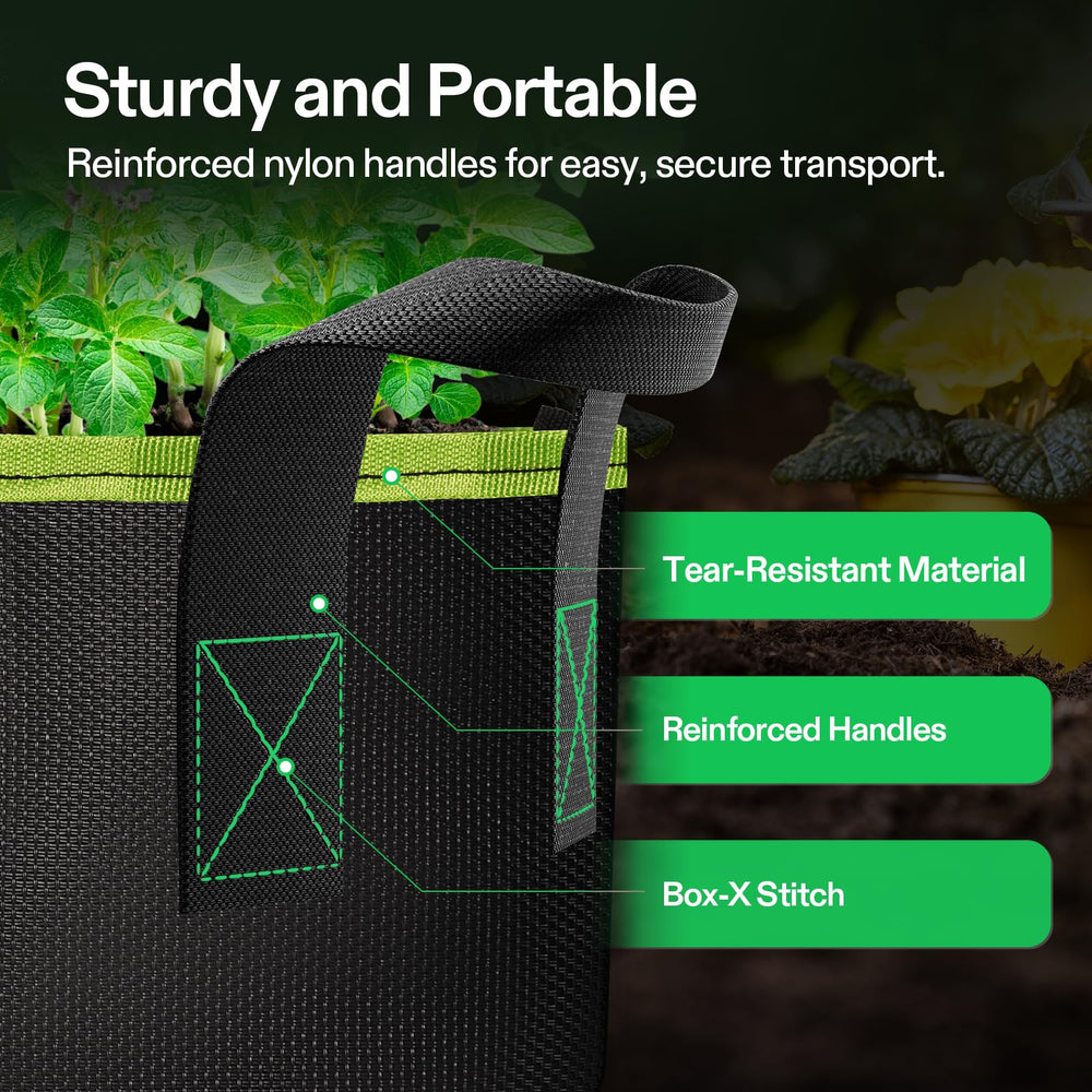 VIVOSUN folded grow bag stored flat illustrating space-saving reuse and easy cleaning