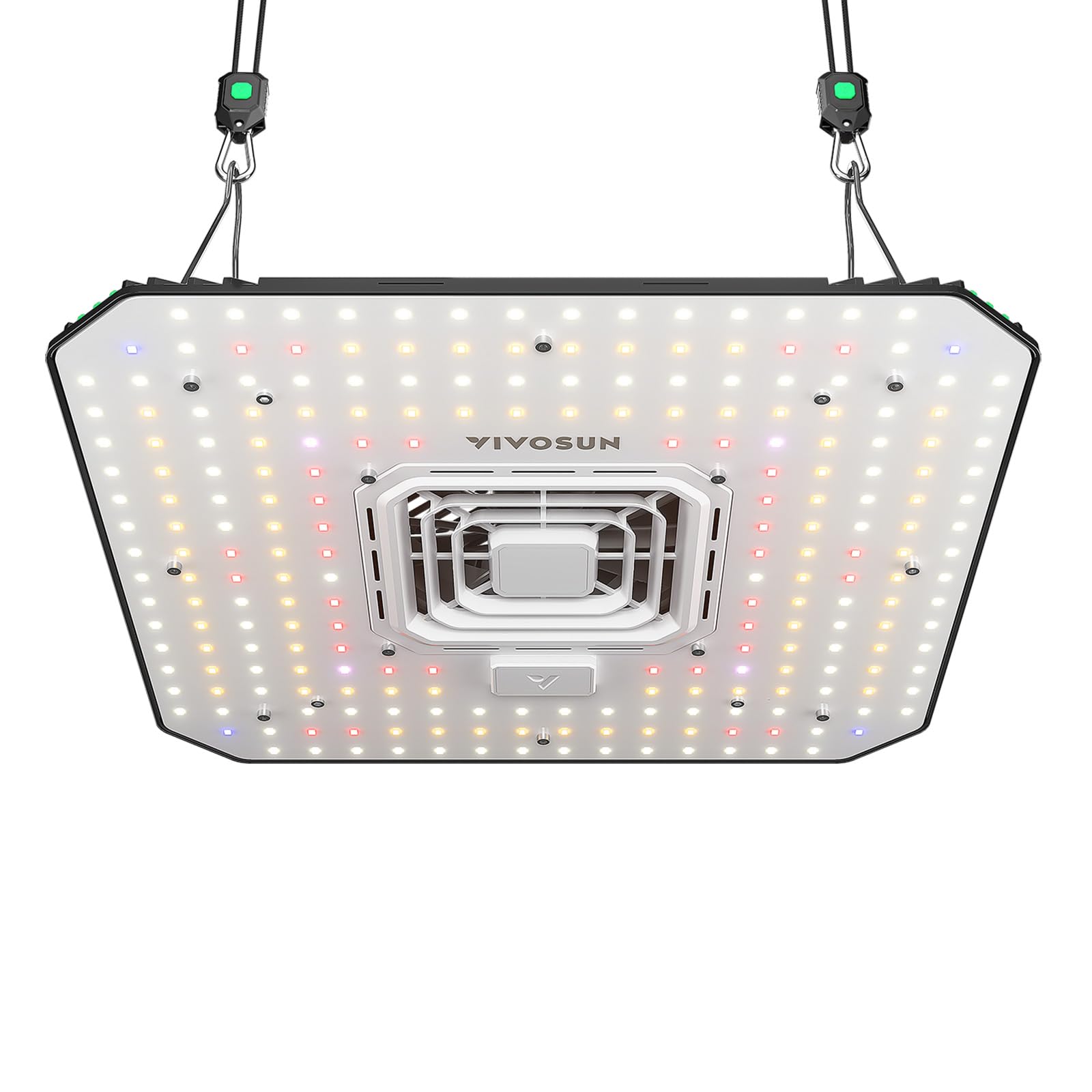 VIVOSUN AeroLight A100 front view showing compact full-spectrum design and even coverage