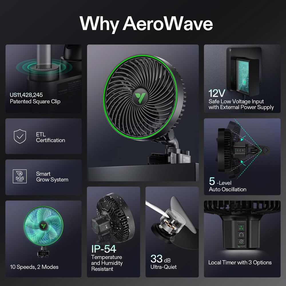 VIVOSUN fan oscillating to cover canopy demonstrating adjustable air pattern