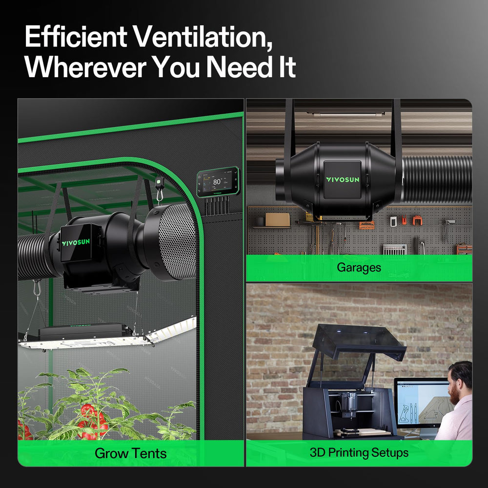 VIVOSUN AeroZesh G4 inline fan side view showing compact quiet performance