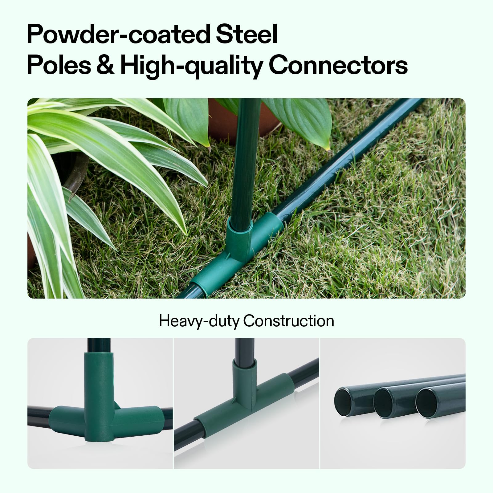 VIVOSUN ropes and anchors securing greenhouse for improved wind resistance and stability
