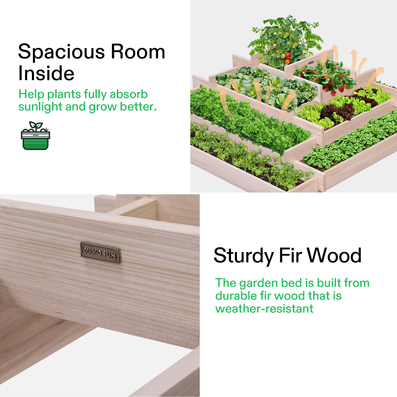 VIVOSUN close-up of fir wood grain and dovetail joints for durable assembly benefit