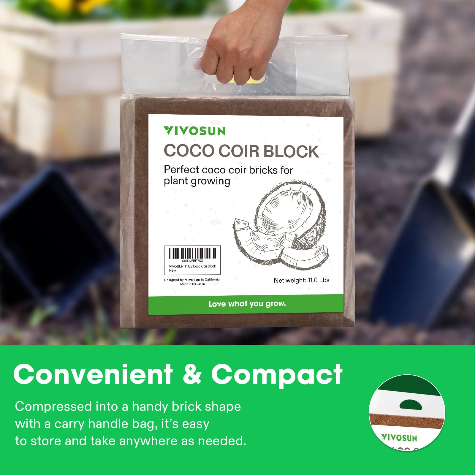 VIVOSUN close-up of coco coir fibers highlighting airy texture that improves root aeration