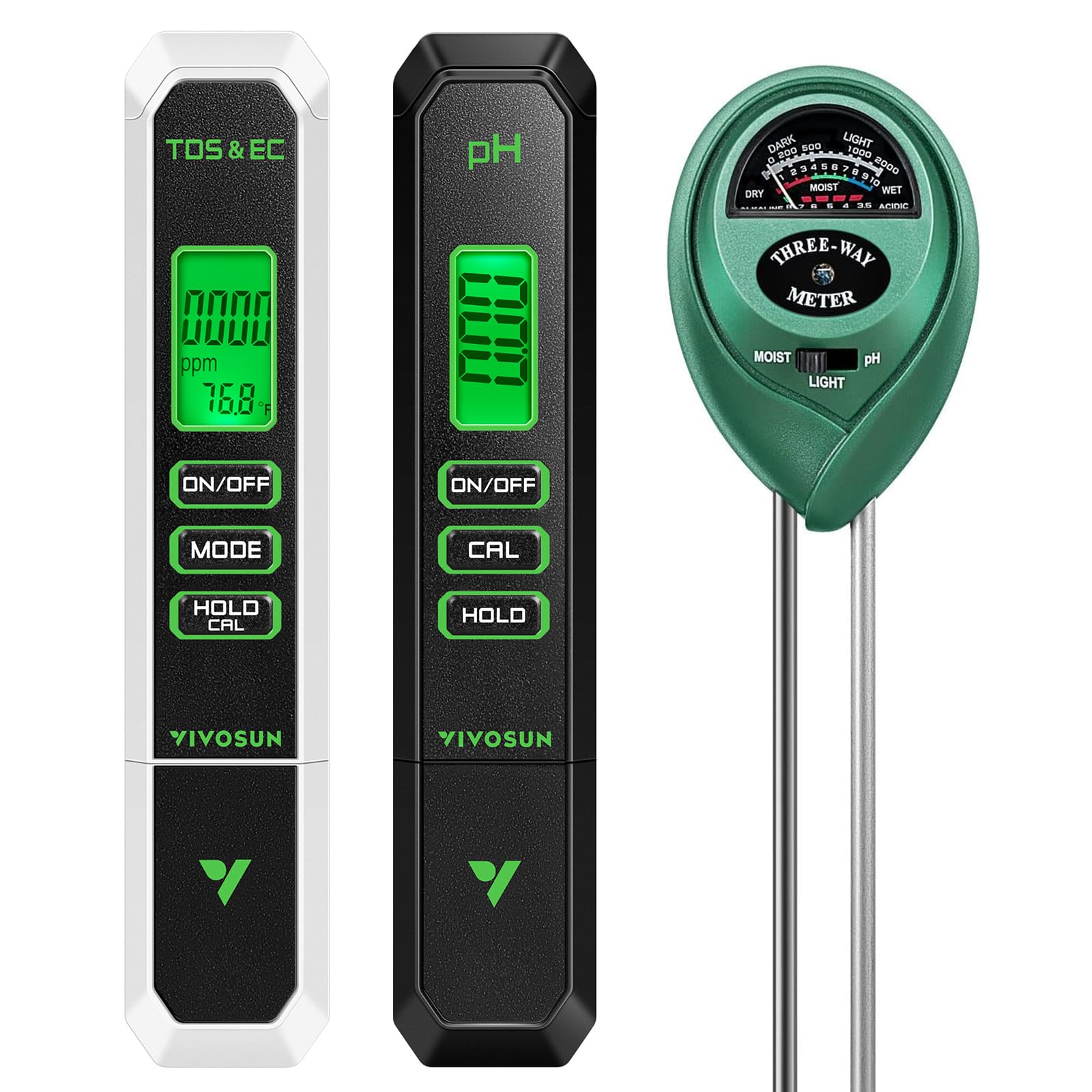 VIVOSUN front view digital pH meter showing clear screen for accurate testing