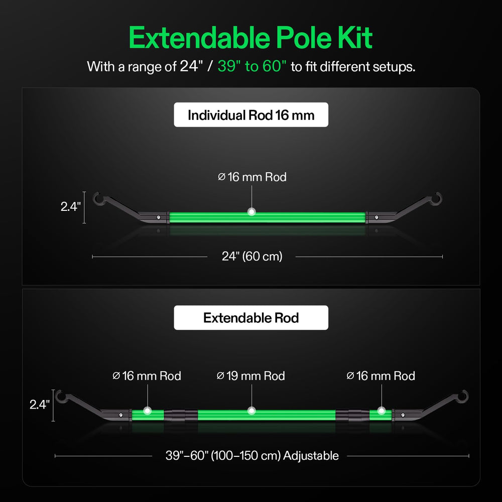 VIVOSUN extendable metal bar demonstrated extended length for flexible ventilation placement