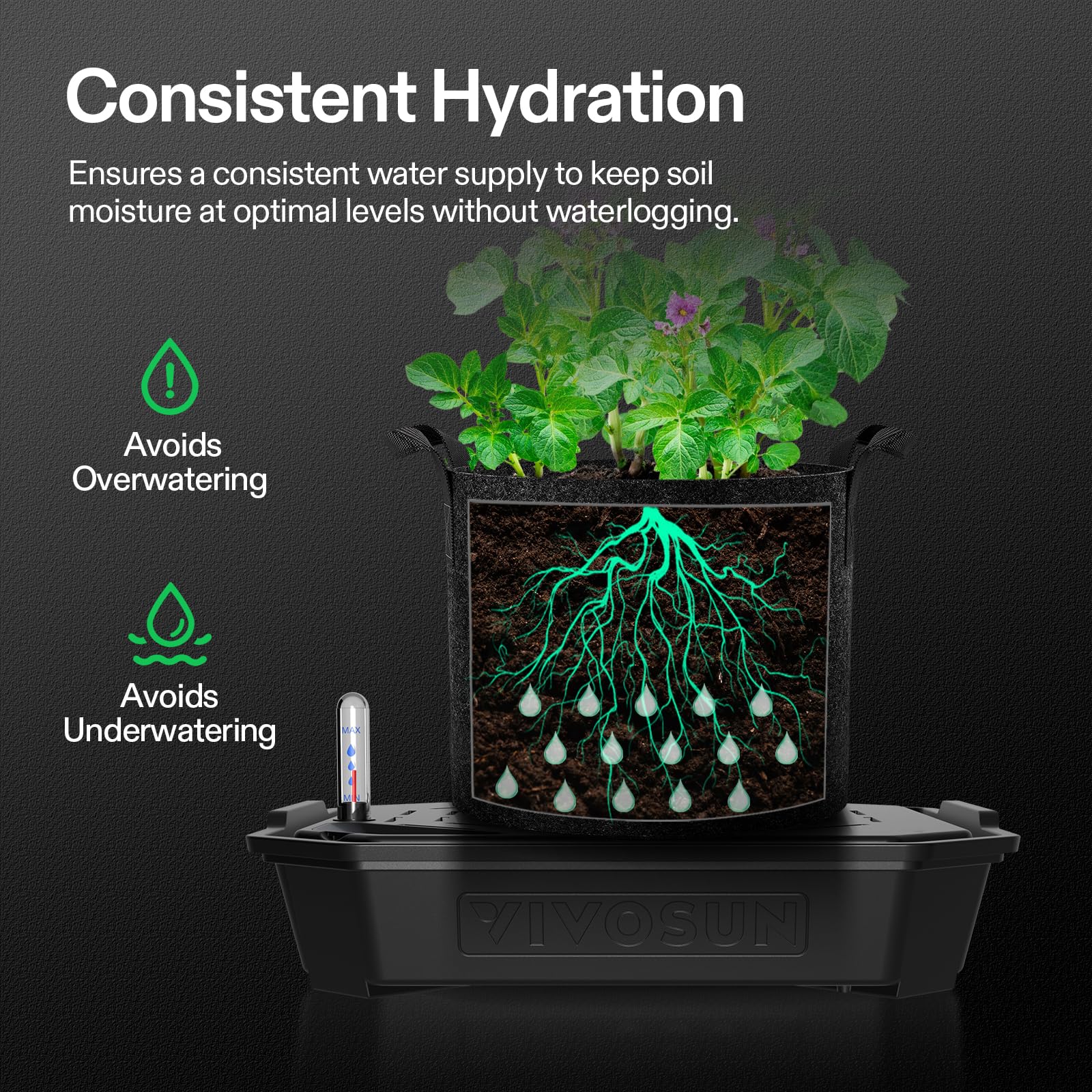 VIVOSUN fabric grow bag texture close-up showing breathable material benefit