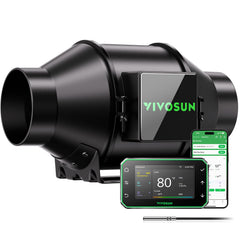 VIVOSUN front view of inline fan showing compact design and quiet airflow benefit