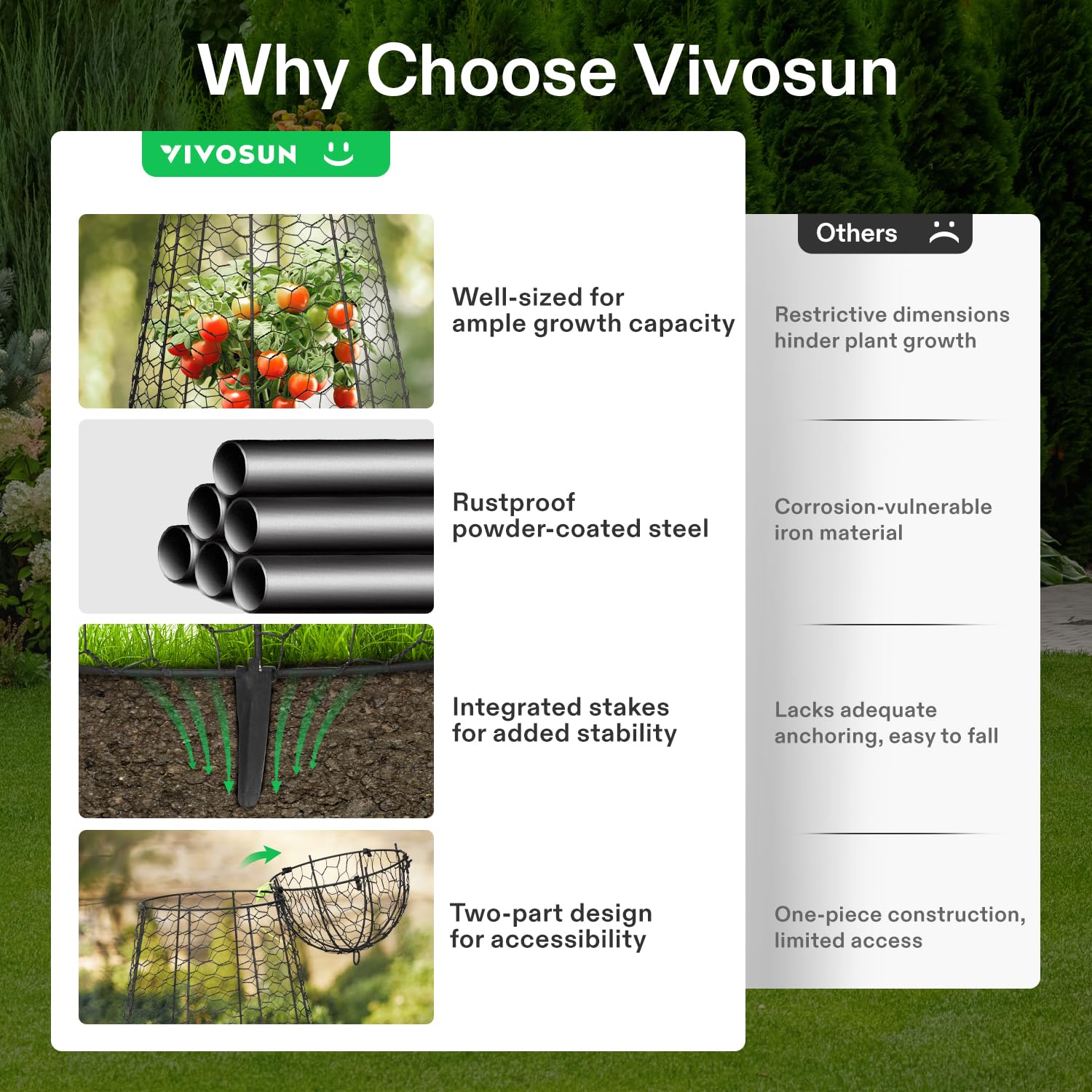 VIVOSUN folding stakes driven in soil showing secure wind resistance benefit