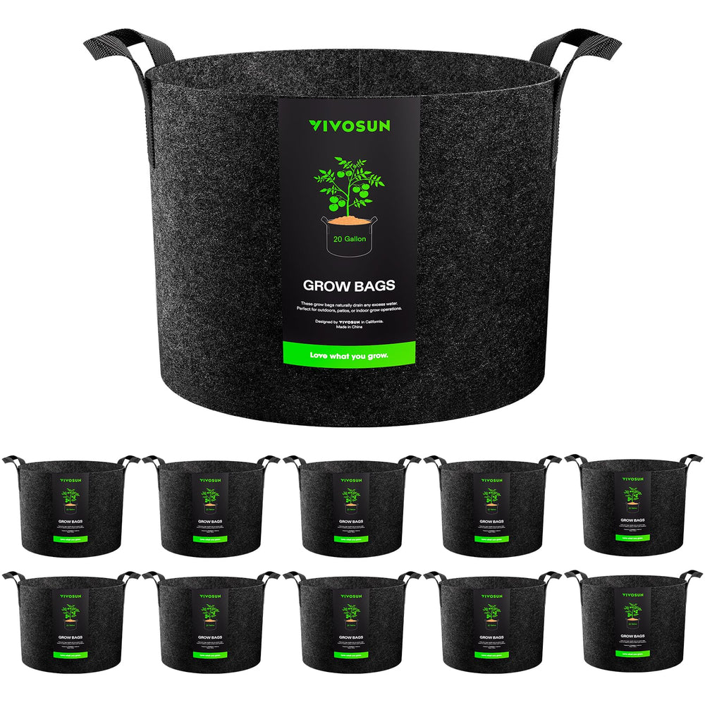 VIVOSUN front view of 10-pack grow bags showing quantity and durable build
