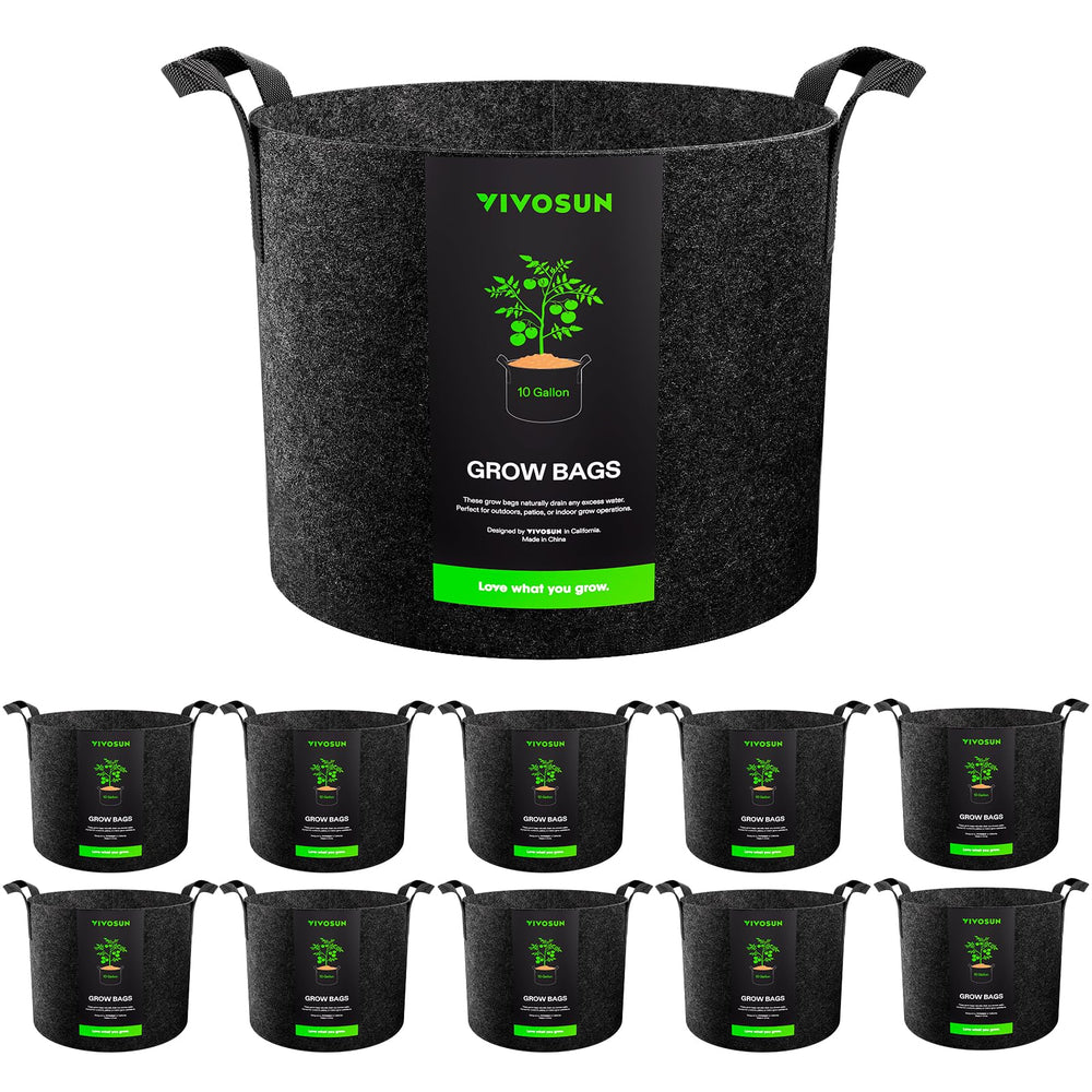 VIVOSUN front view of 10-pack fabric grow bags showing packaging and quantity benefit