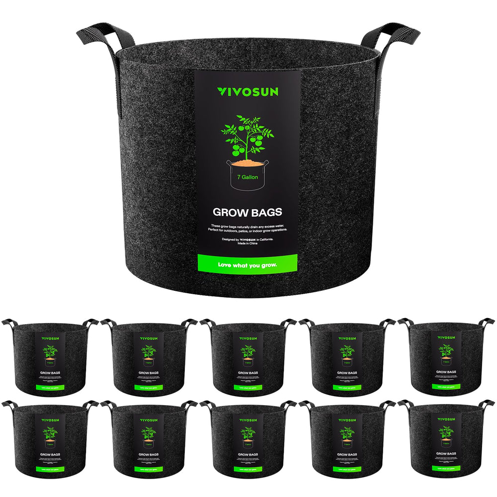 VIVOSUN front view of 10-pack grow bags showing packaging and quantity benefit