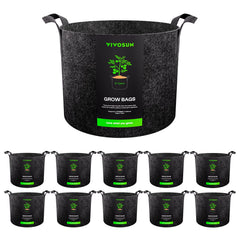 VIVOSUN front view of 10-pack fabric grow bags showing packaging and quantity benefits