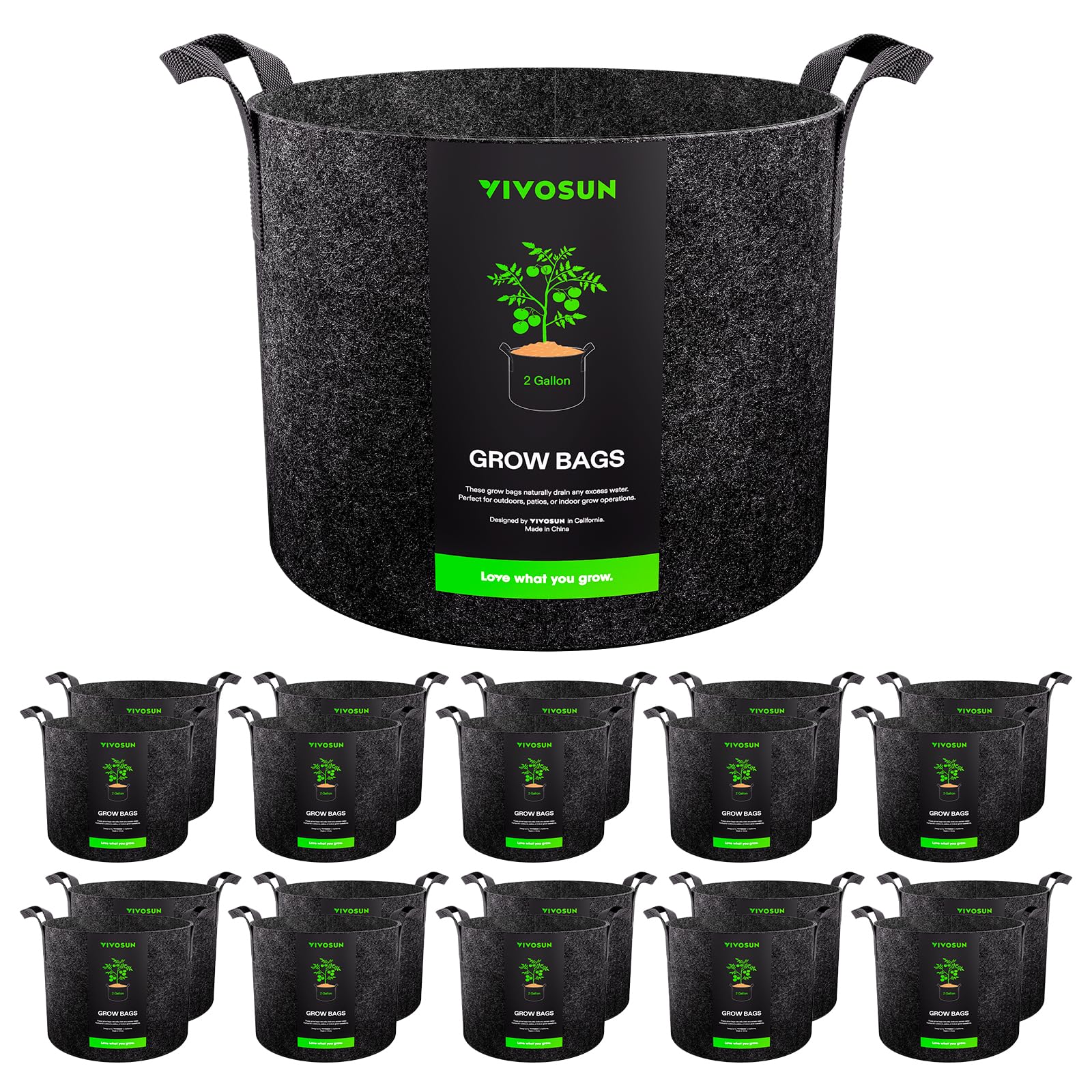 VIVOSUN front view of 20-pack 2-gallon grow bags showing durable set benefits