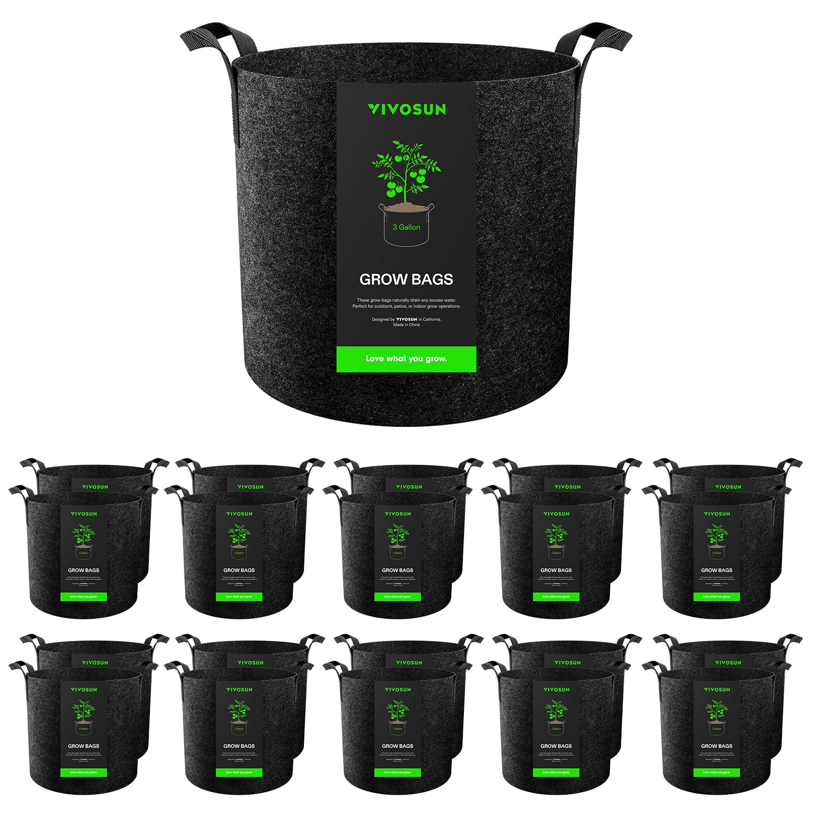 VIVOSUN front view of 20-pack fabric grow bags showing compact storage and convenience