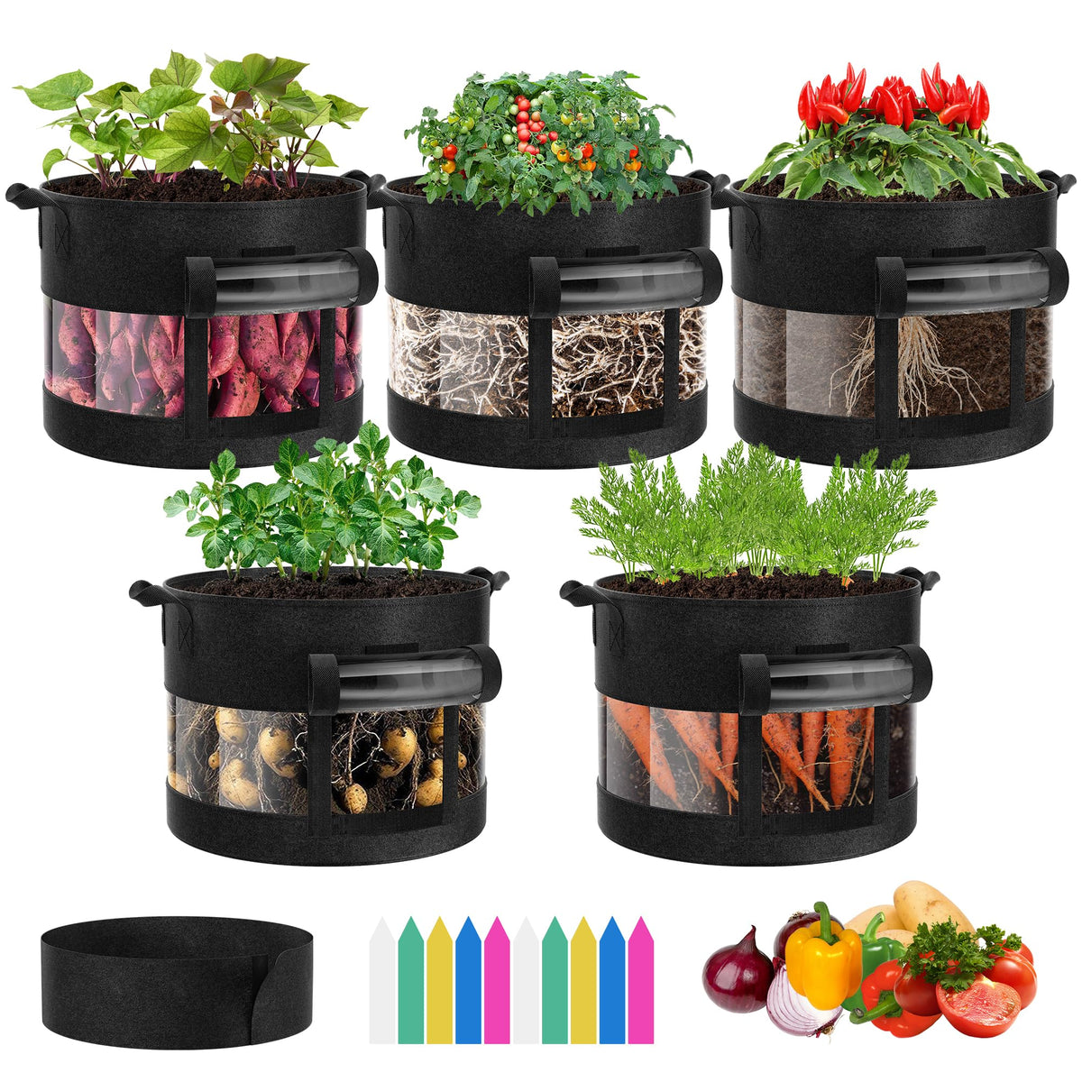 VIVOSUN front view of 5-pack grow bags showing compact packaging and convenience