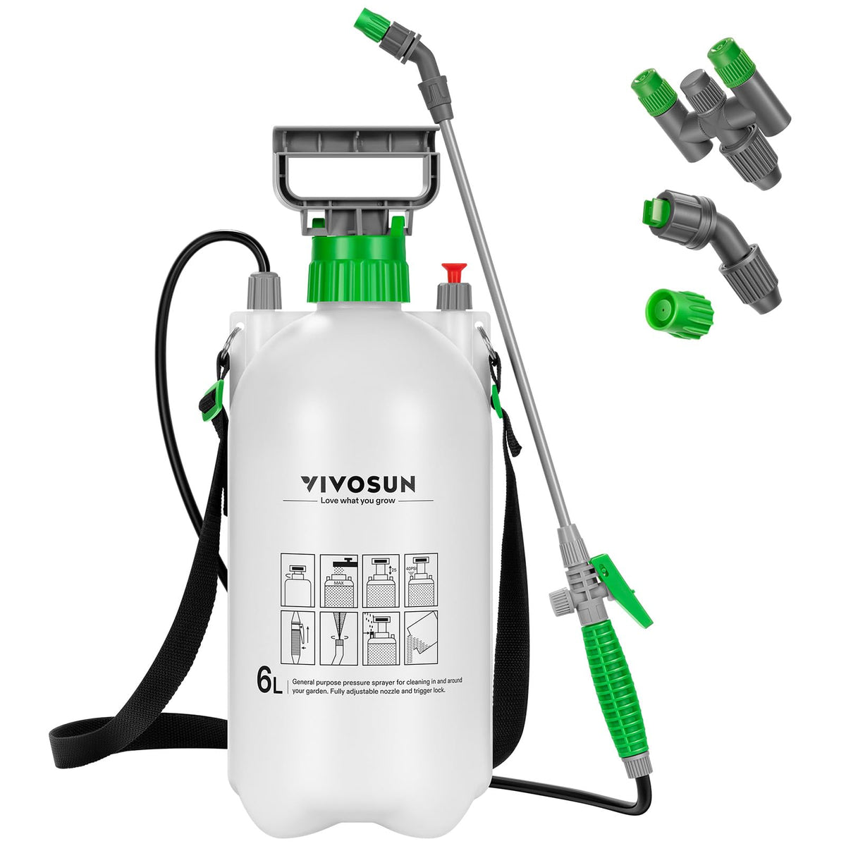 VIVOSUN front view of sprayer showing compact tank and label for easy storage