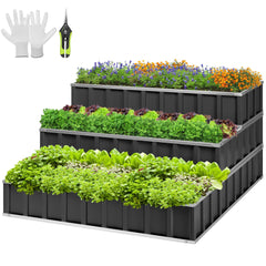 VIVOSUN front view of 3-tier raised garden bed showing compact footprint and organized planting benefit