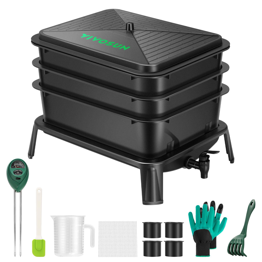 VIVOSUN front view of 30L worm bin showing compact design and easy access benefits