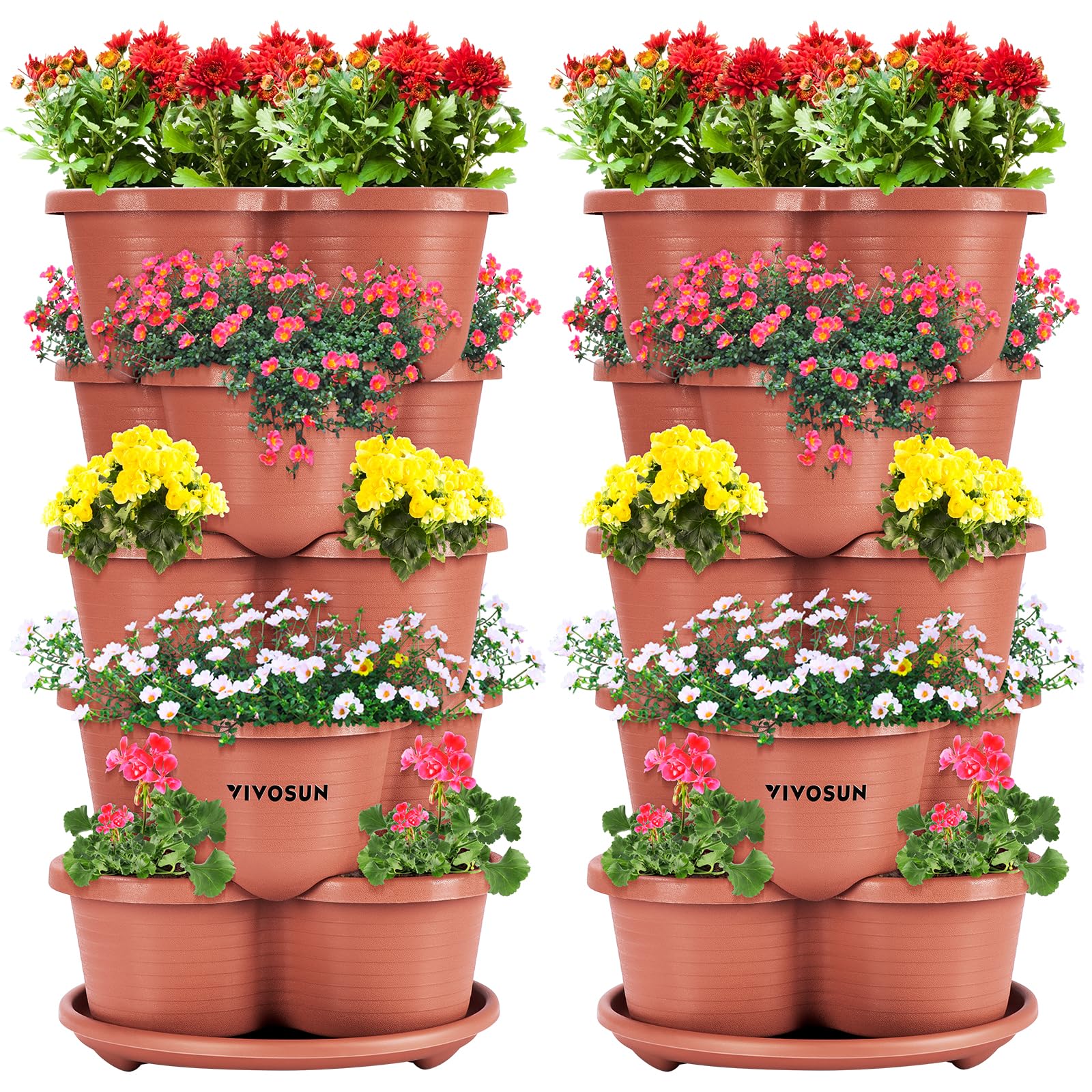 VIVOSUN front view of 5-tier stackable planter showing compact vertical gardening benefit