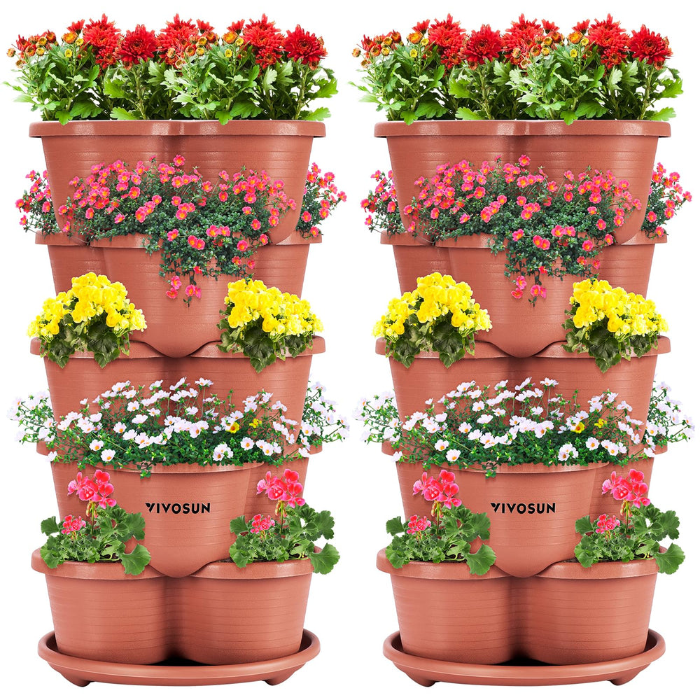 VIVOSUN front view of 5-tier stackable planter showing compact vertical gardening benefit