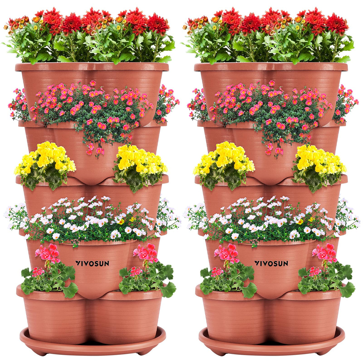 VIVOSUN front view of 5-tier stackable planter showing compact vertical gardening benefit