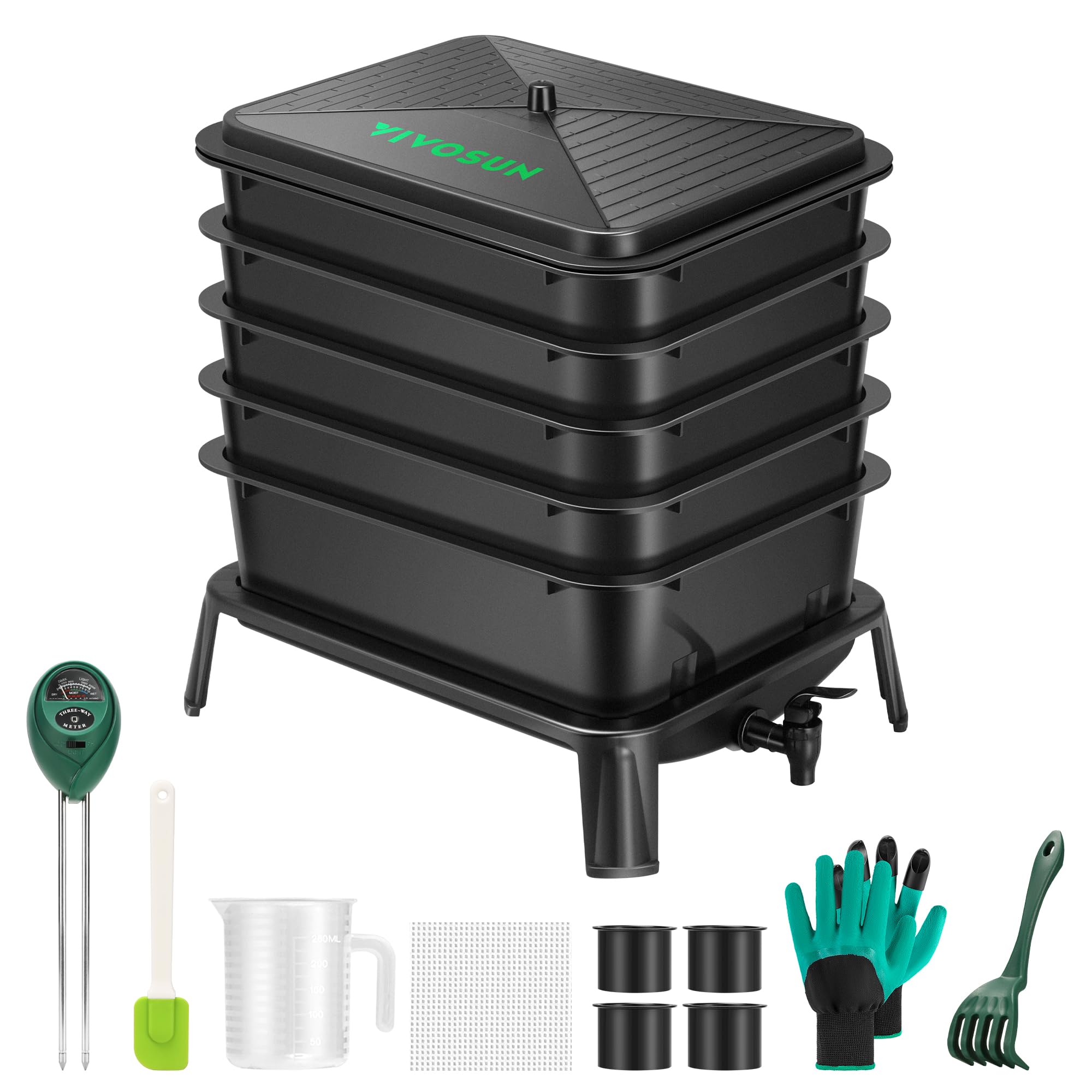 VIVOSUN front view assembled worm bin showing compact design and capacity benefit