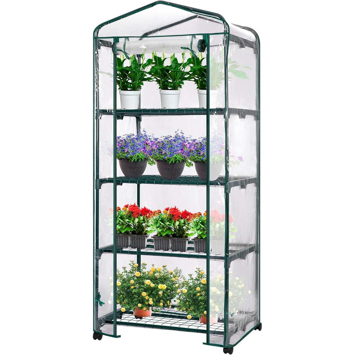 VIVOSUN front view of compact greenhouse showing full clear PVC cover for seed protection