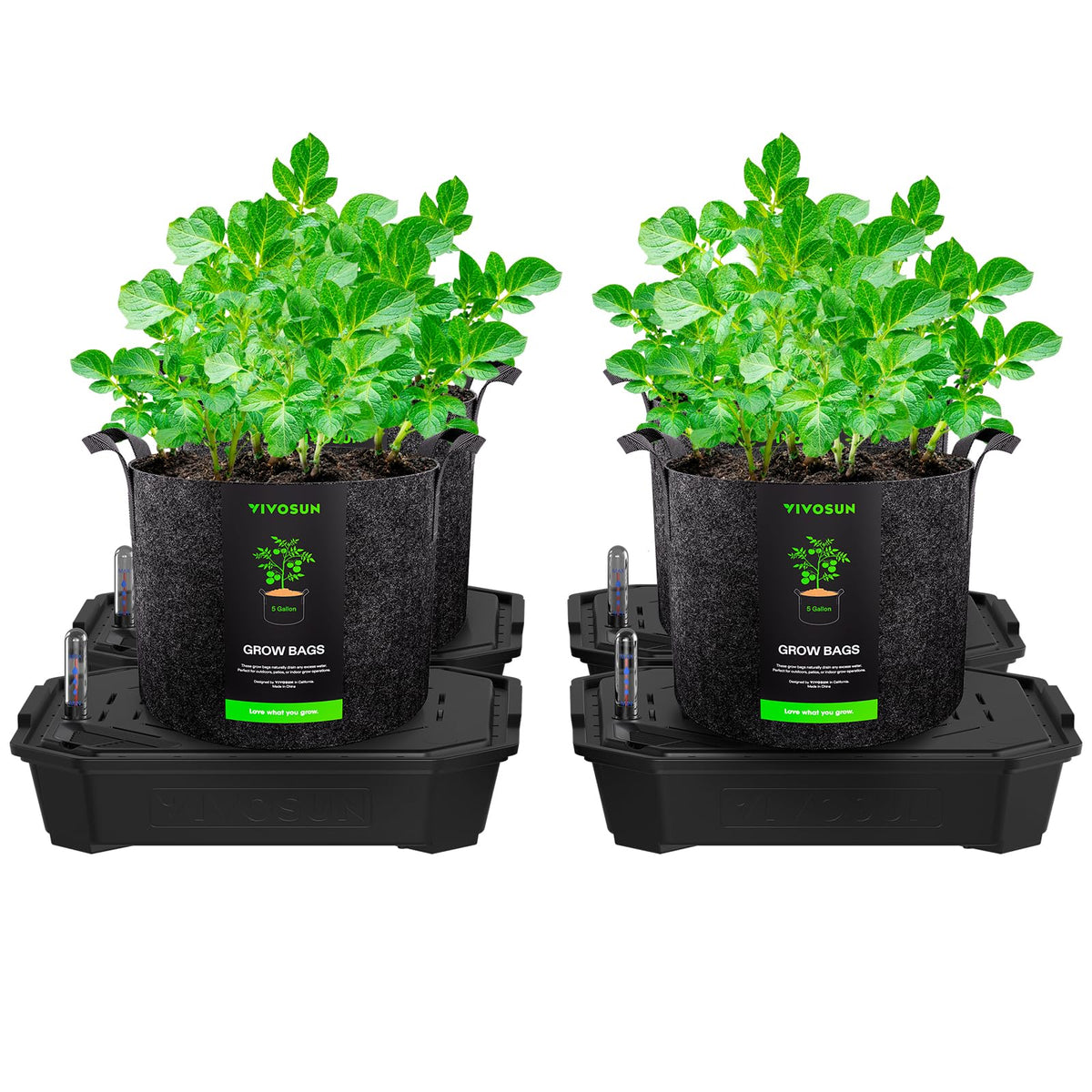 VIVOSUN front view of 4-pack self-watering pots showing ready-to-use setup benefit