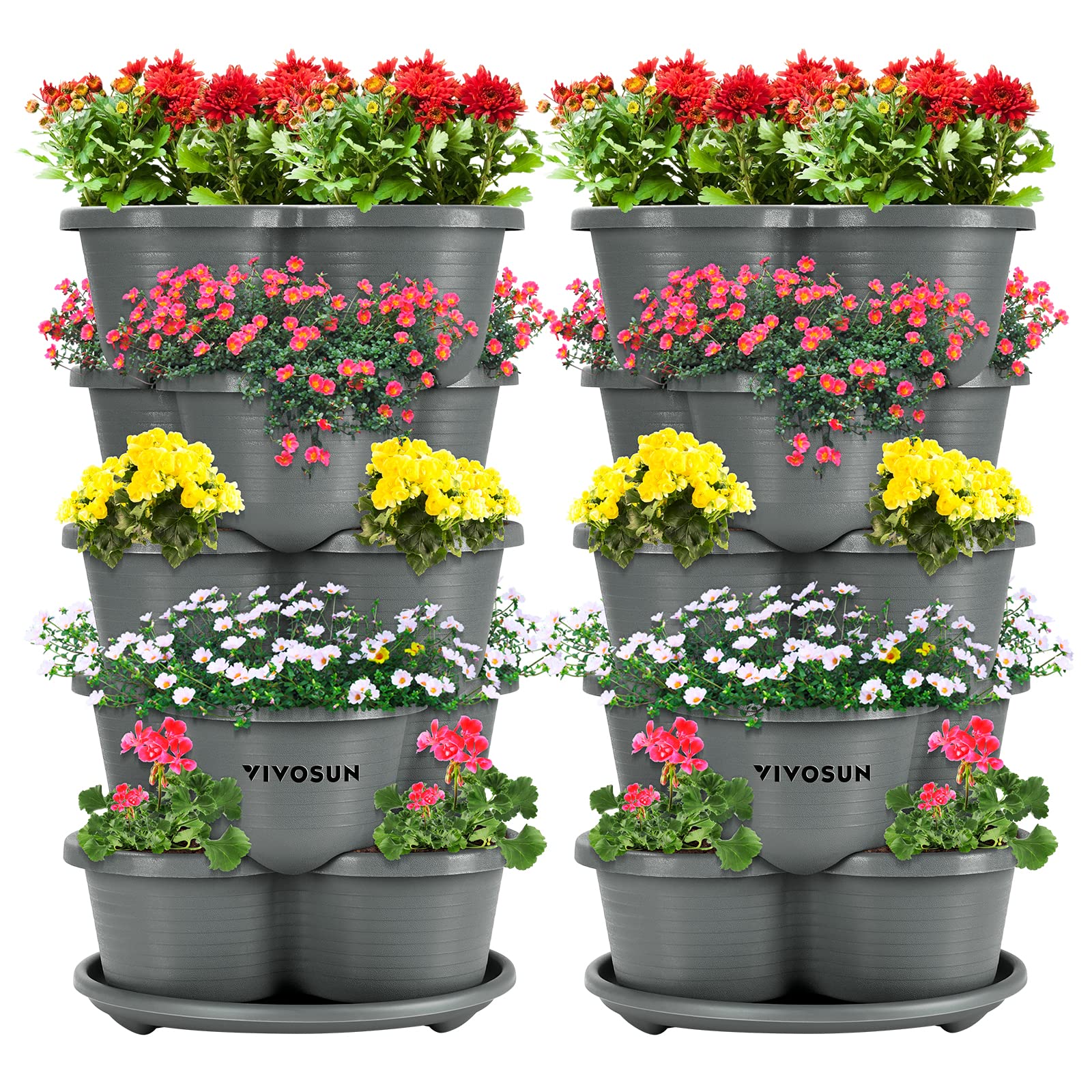 VIVOSUN front view of stackable 5-tier planter showing compact vertical planting benefit