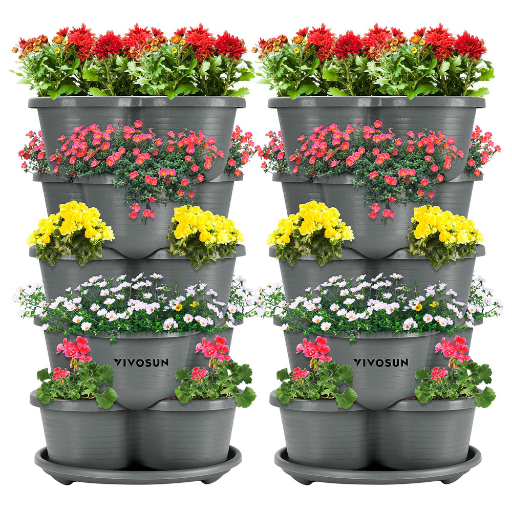 VIVOSUN front view of stackable 5-tier planter showing compact vertical planting benefit