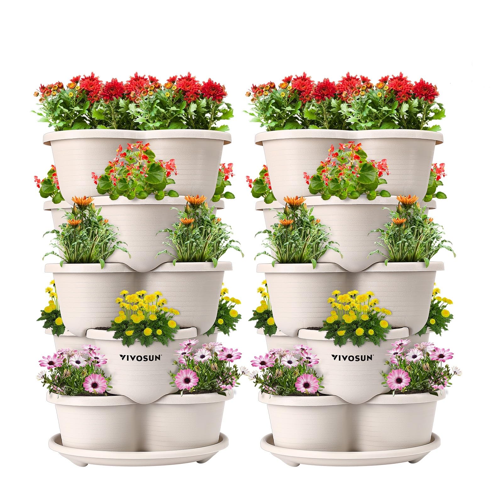 VIVOSUN front view of two 5-tier stackable planters showing compact planting benefit