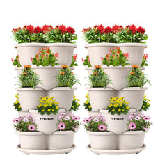 VIVOSUN front view of two 5-tier stackable planters showing compact planting benefit