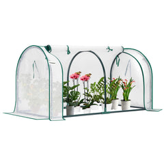 VIVOSUN front view of portable tunnel greenhouse showing protected plants and compact footprint