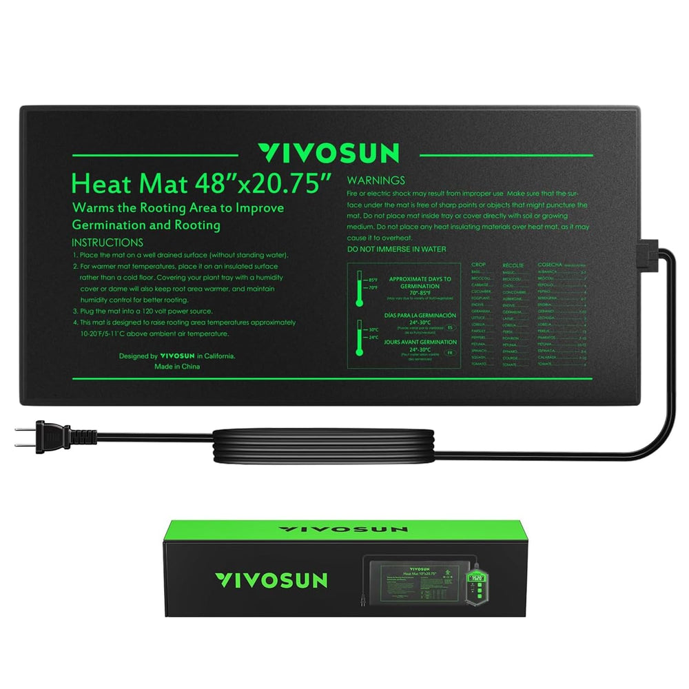 VIVOSUN vista frontal del tapete calefactor mostrando tamaño y diseño, facilita la germinación